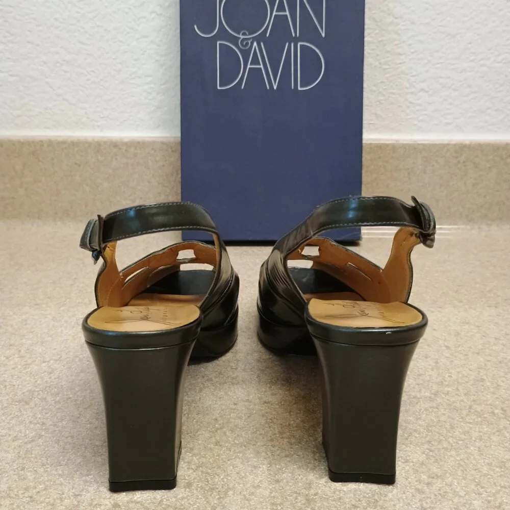 JOAN & DAVID New Dark Gray Leather Sandal Sling Back Pump Sz 8.5 Hand Made Italy